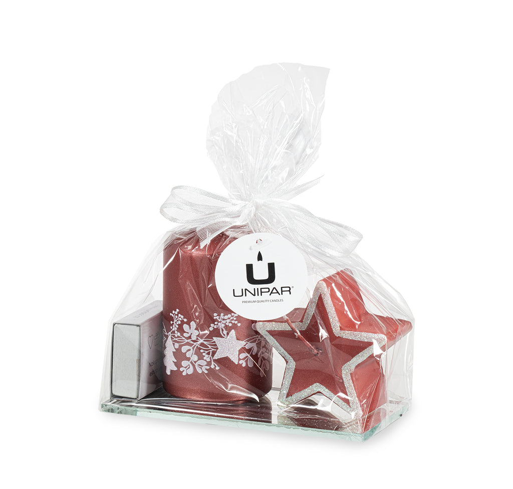 Празничен подаръчен комплект свещи с кибрит - червени