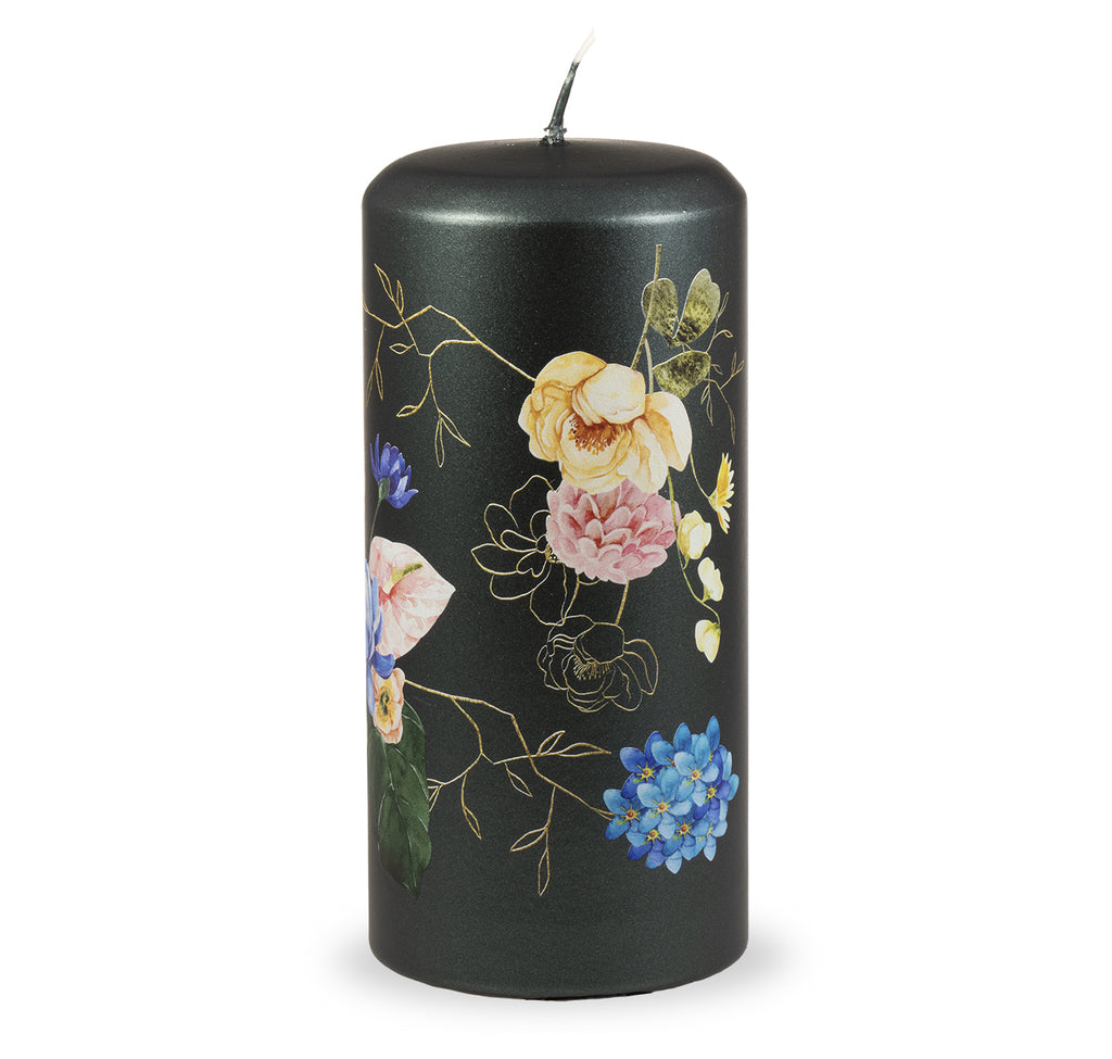 UNIPAR - Елегантна свещ за декорация инкрустирана с цветя - маслено зелена