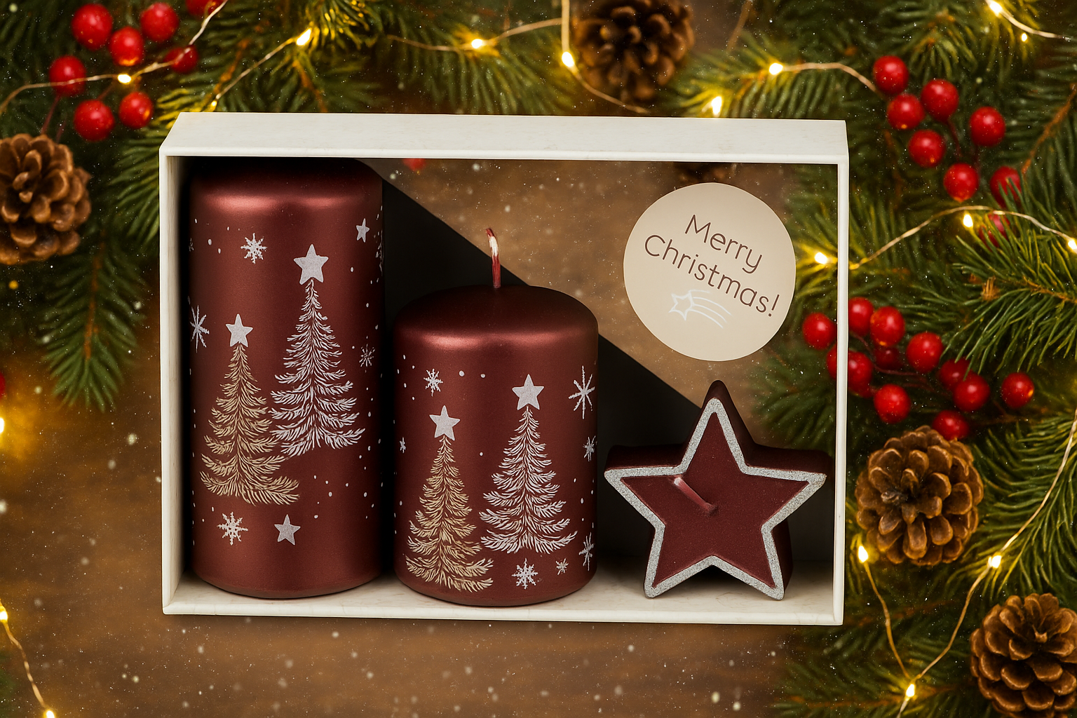 Подаръчен комплект свещи „Снежно“ UNIPAR - червен